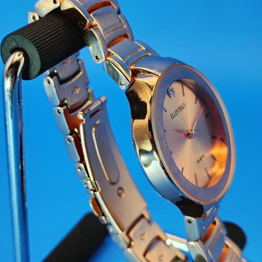 2017 Ellen Tracy NY Genuine Diamond Rose‎ Gold 32mm Women's Quartz Luxury Watch